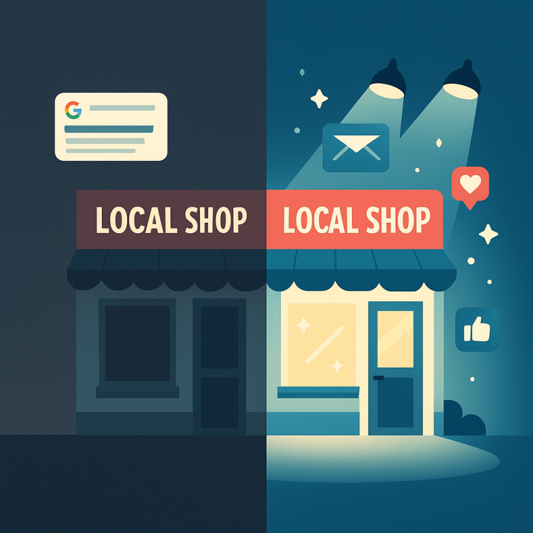 Split screen showing missing business vs verified business in Google Maps